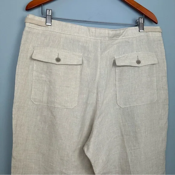 Tasso Elba 100% linen Men’s 36X30 Classic fit casual Pants drawcord waist beige